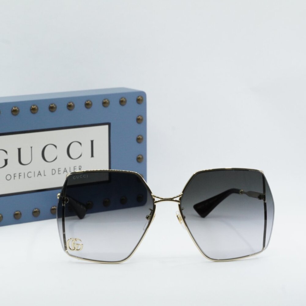 Gucci GG0817S 006 Geometric Sunglasses - Gold\Grey - Picture 2 of 10